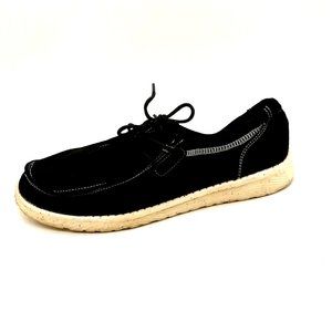 Womens Lace Up Boat Shoe Sneaker Black Canvas‎ Cushioned Insole Square Toe 9.5